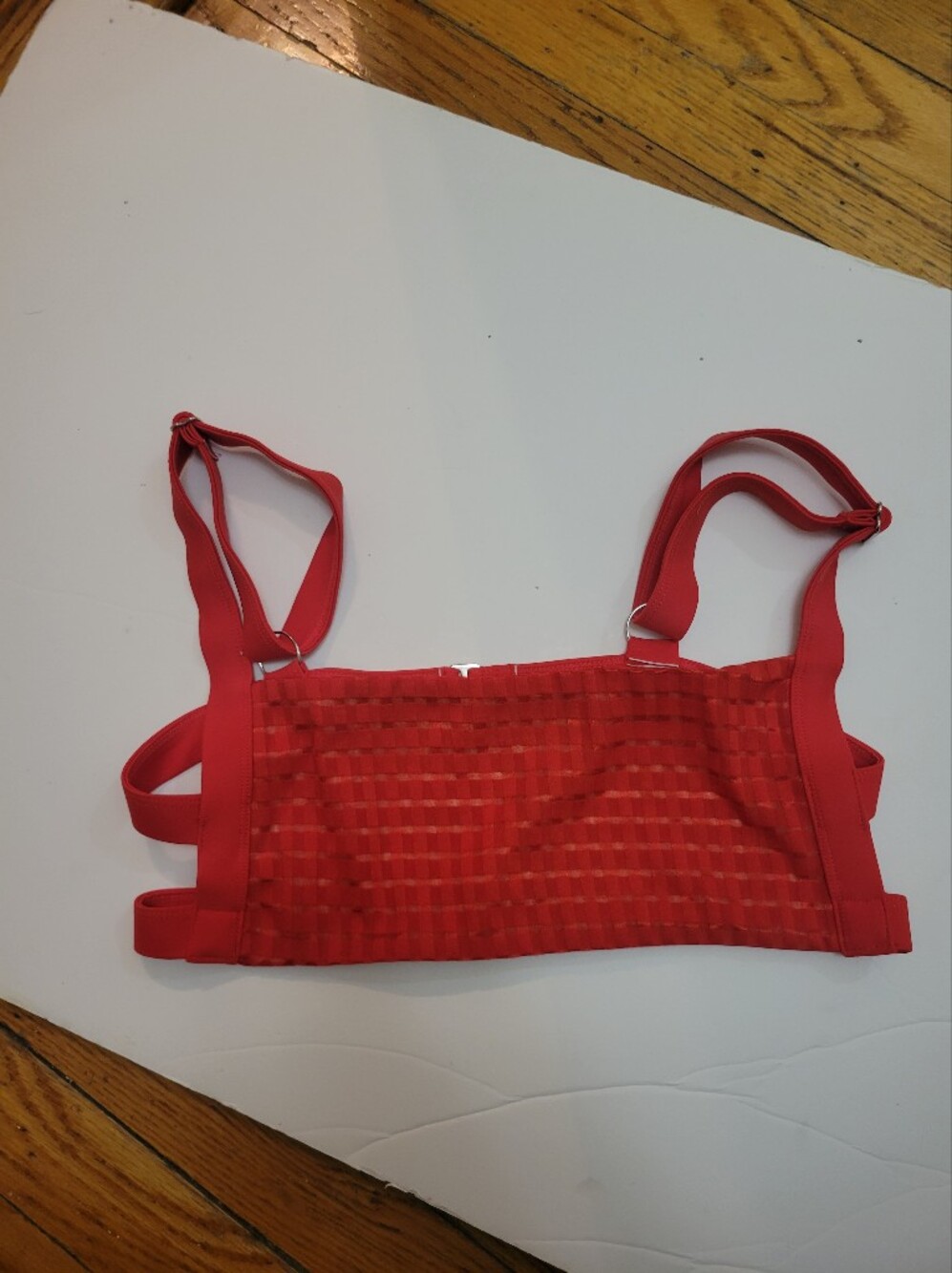 Lovers+Friends Harley Bikini Top Red Gingham Grid Sheer Mesh Strappy Bralette M